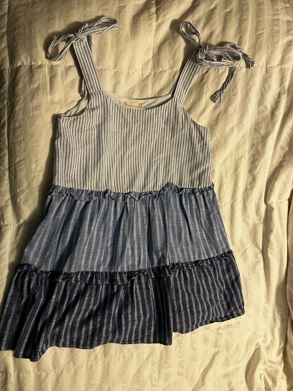 Altar'd State Blue & White Striped Tiered Mini Dress